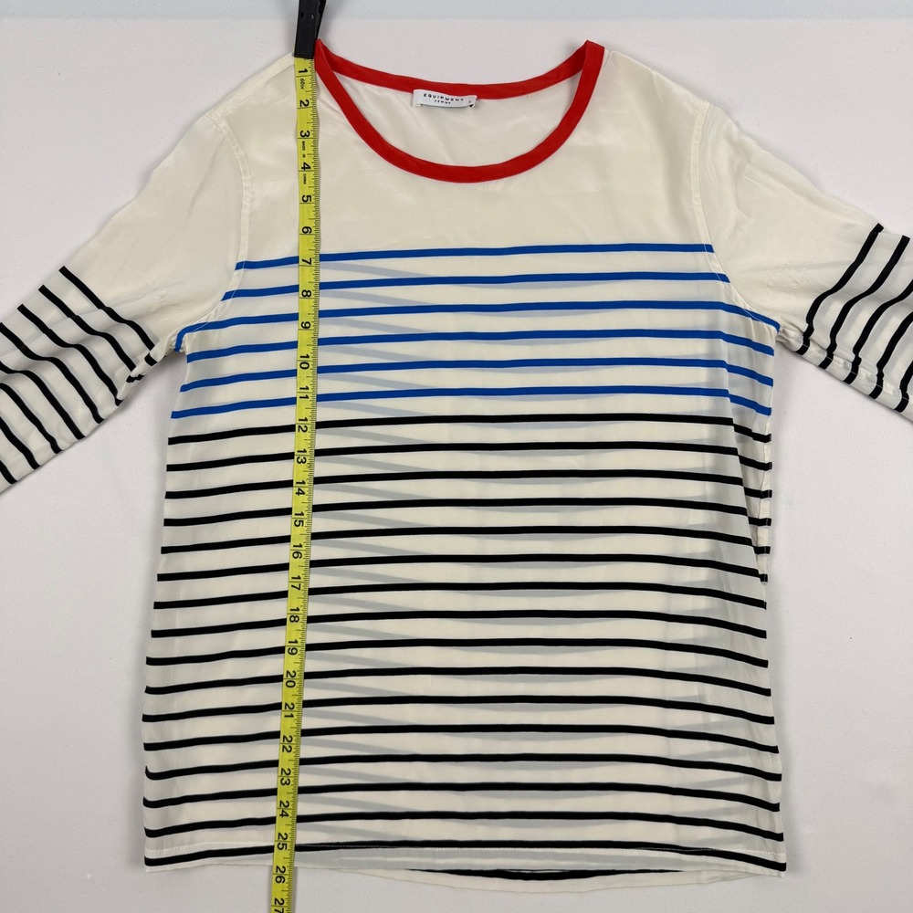 Equipment Femme 100% Silk Striped Long Sleeve Blouse Red Trim Q565B-E315G Small - Picture 8 of 11